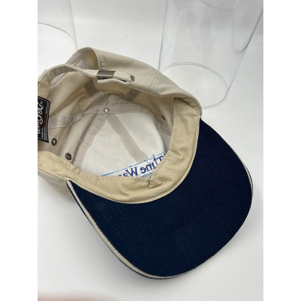 Vintage AOL Time Warner Hat HeadShot KC Caps Two Tone Tan Navy Strapback Cap